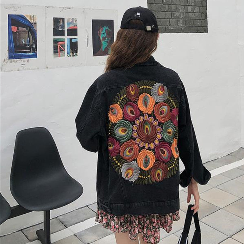Embroidered denim jacket for women