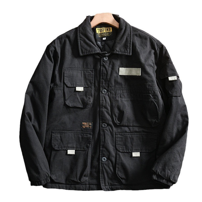 Fall Winter Men Multi-pocket Casual Polo Collar Cotton Coat Jacket Coat