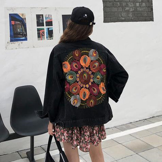 Embroidered denim jacket for women