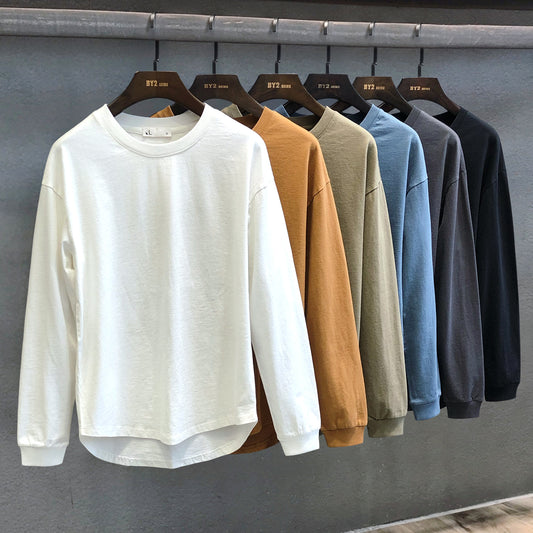 Men's Fashion Solid Color Round Neck Sweater Casual Long Sleeve T-Shirt