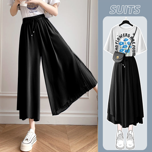 A complete set of chiffon pants and a women's T-shirt