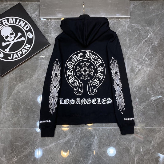 Hooded Zipper Sweatshirt with Scroll Logo