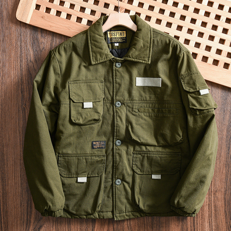 Fall Winter Men Multi-pocket Casual Polo Collar Cotton Coat Jacket Coat