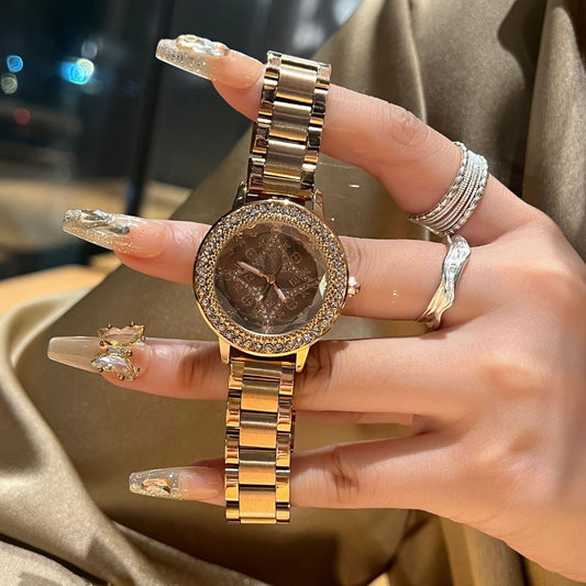 Diamond-encrusted digital women's steel belt