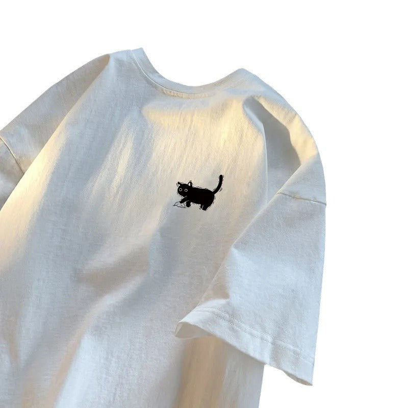 Pure cotton American-style loose-fitting white t-shirt