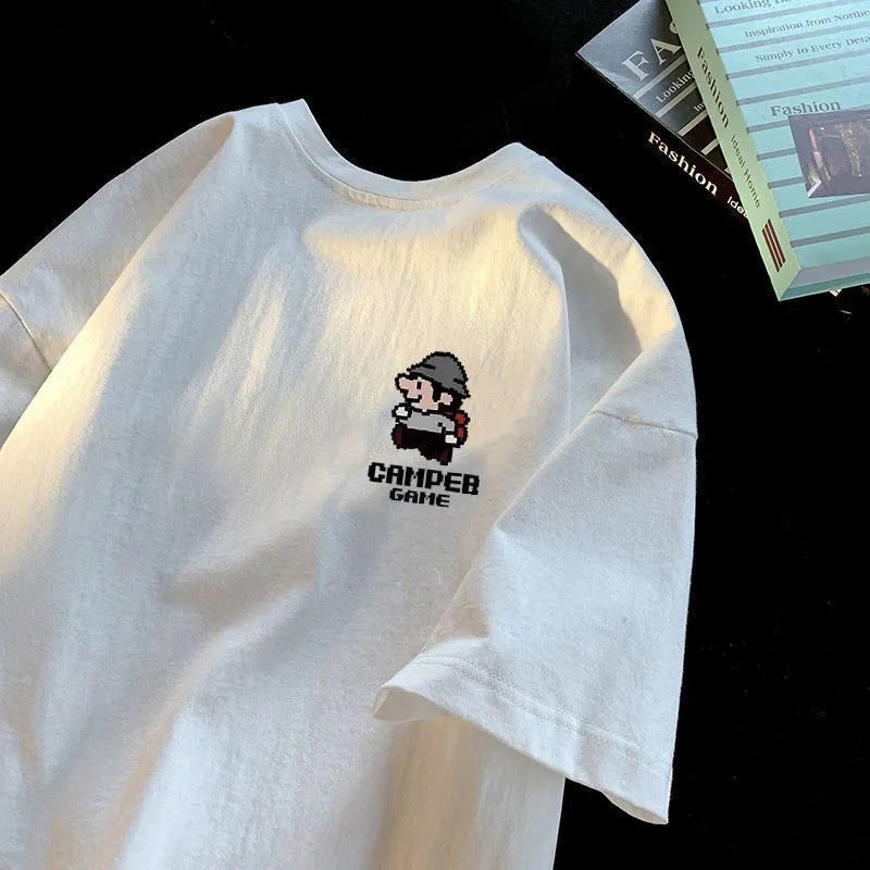 Pure cotton American-style loose-fitting white t-shirt