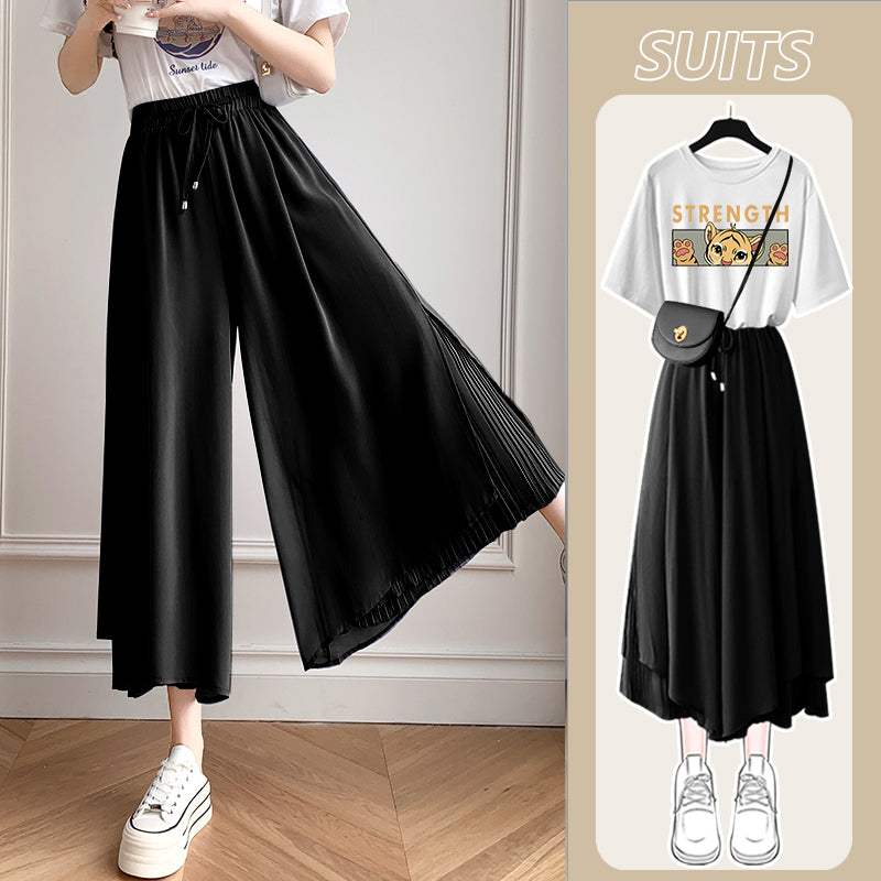 A complete set of chiffon pants and a women's T-shirt