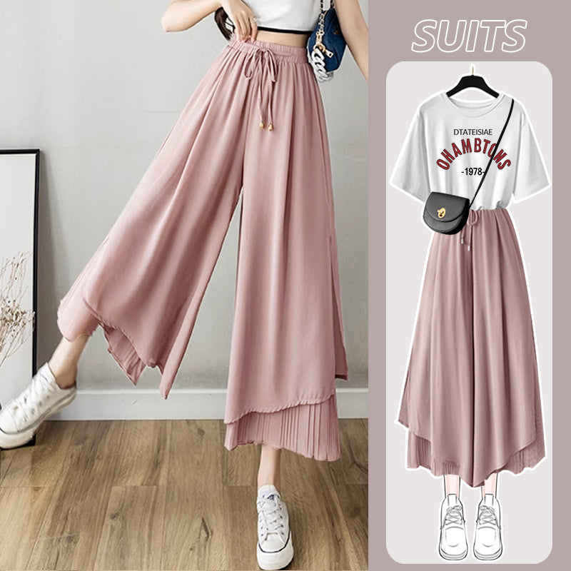 A complete set of chiffon pants and a women's T-shirt