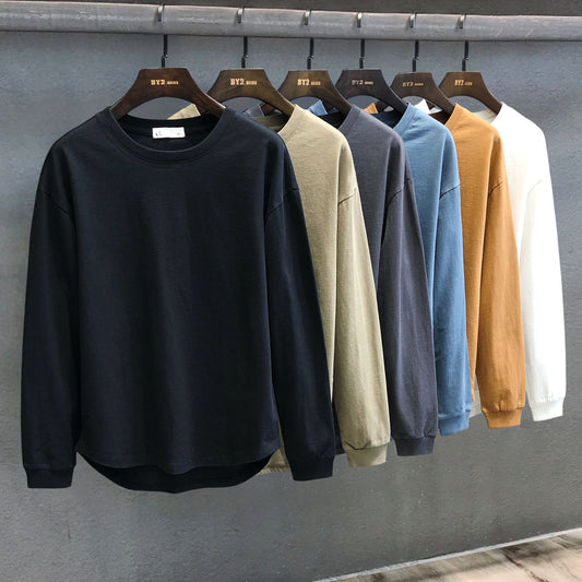 Men's Fashion Solid Color Round Neck Sweater Casual Long Sleeve T-Shirt