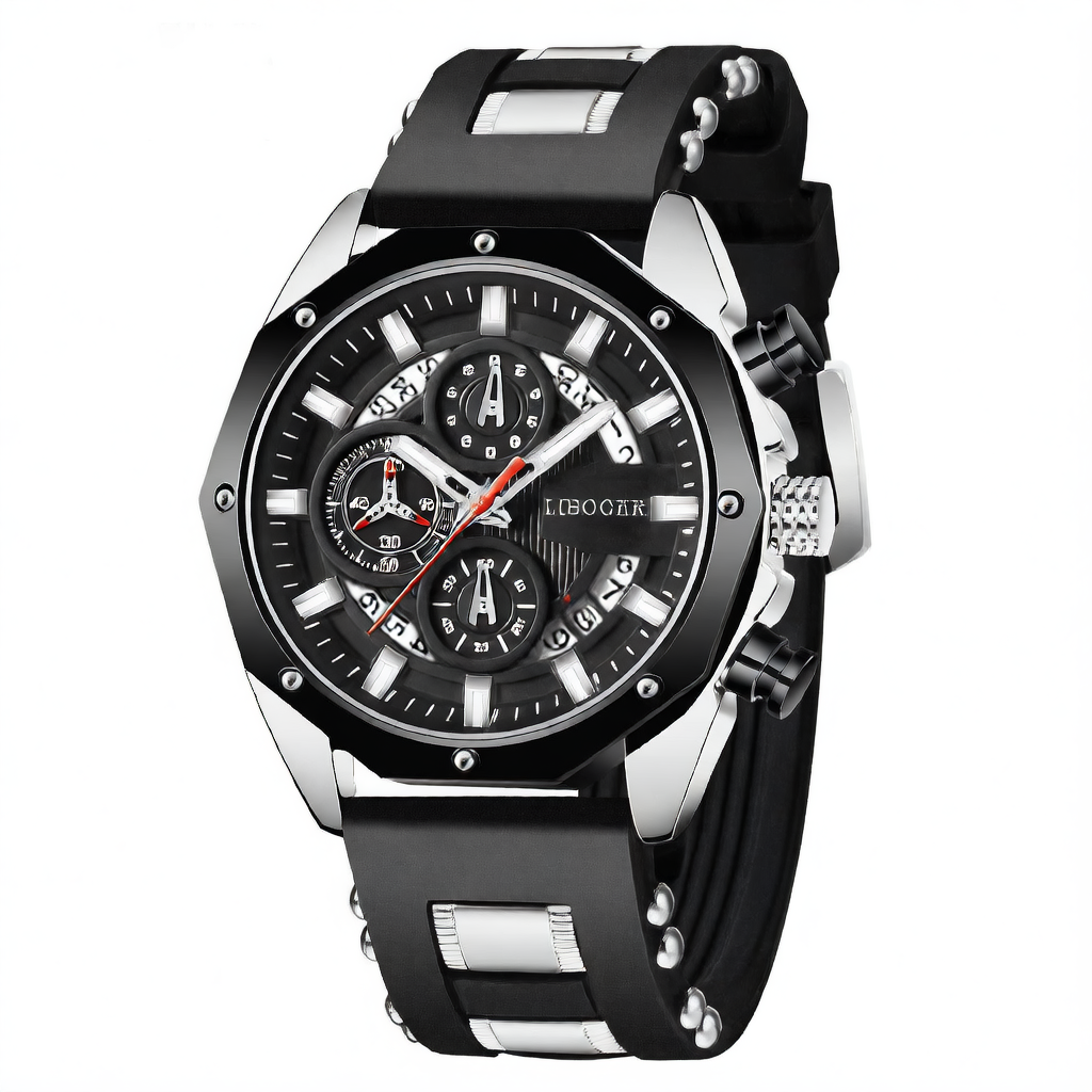 Quartz Men's Watch with Silicone Strap and Automatic Calendar