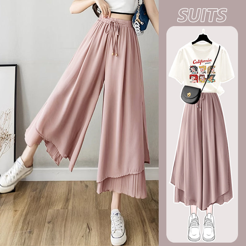 A complete set of chiffon pants and a women's T-shirt
