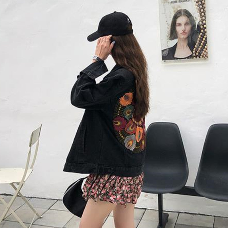 Embroidered denim jacket for women