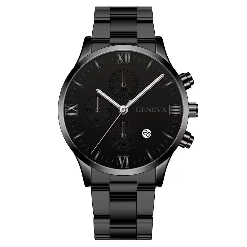Men's Steel Band Watch Luminous Pointer Calendar Stone Hand English Watch Men's Advanced Sense Business Watch