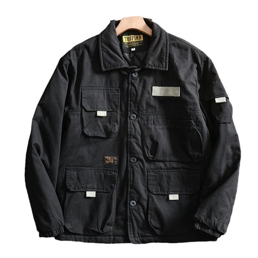 Fall Winter Men Multi-pocket Casual Polo Collar Cotton Coat Jacket Coat