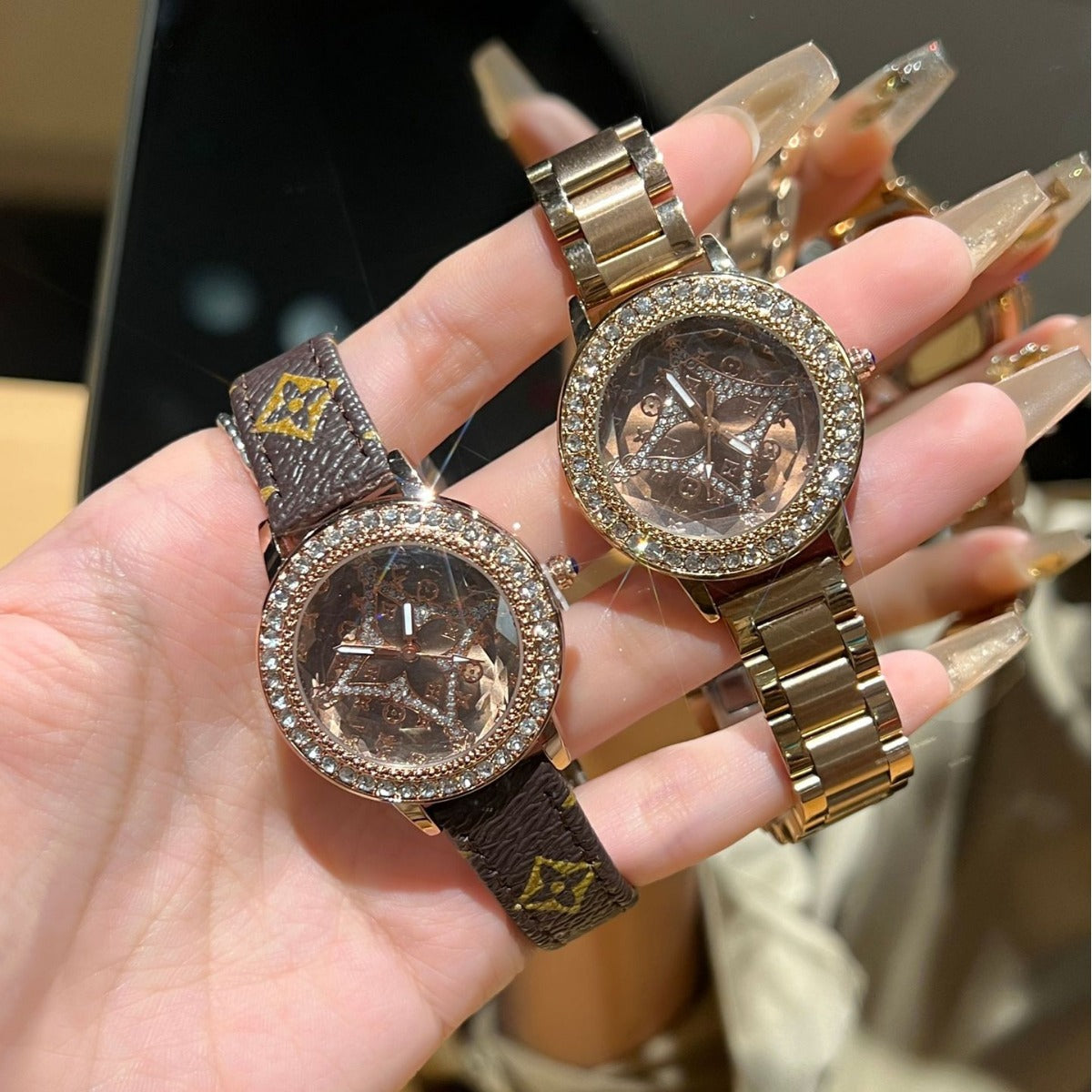Diamond-encrusted digital women's steel belt