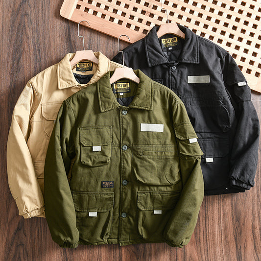 Fall Winter Men Multi-pocket Casual Polo Collar Cotton Coat Jacket Coat