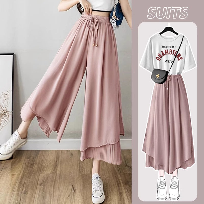 A complete set of chiffon pants and a women's T-shirt