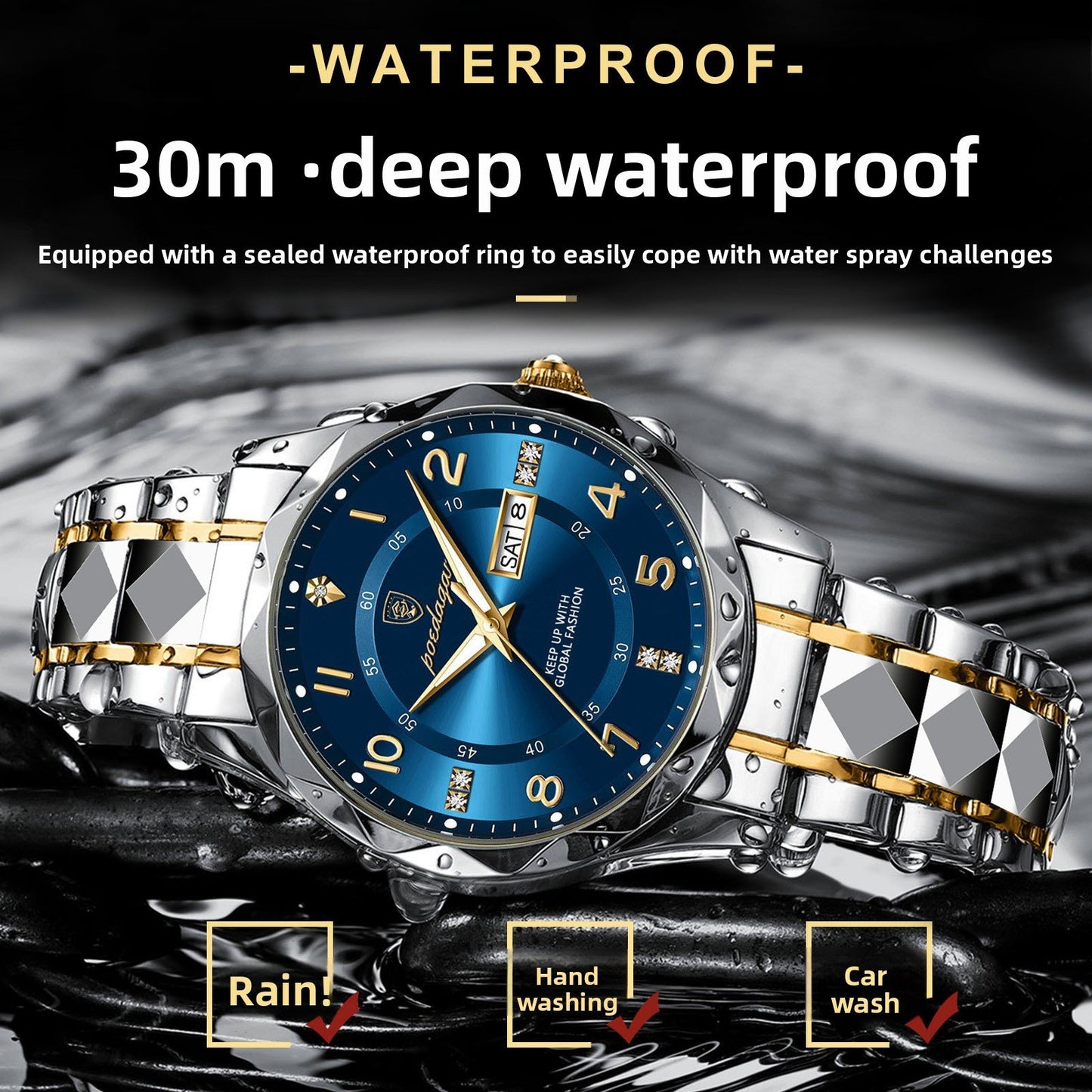 Waterproof luminous watch for men