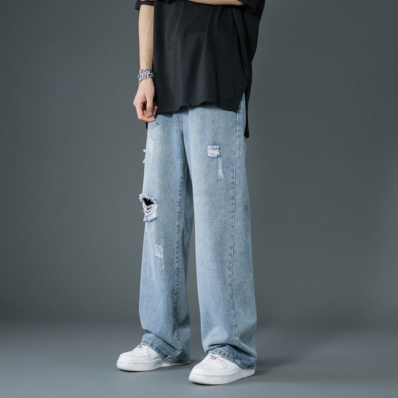 Trendy Loose Fit Wide-Leg Floor-Length Jeans