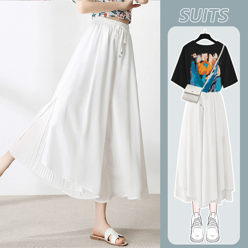 A complete set of chiffon pants and a women's T-shirt