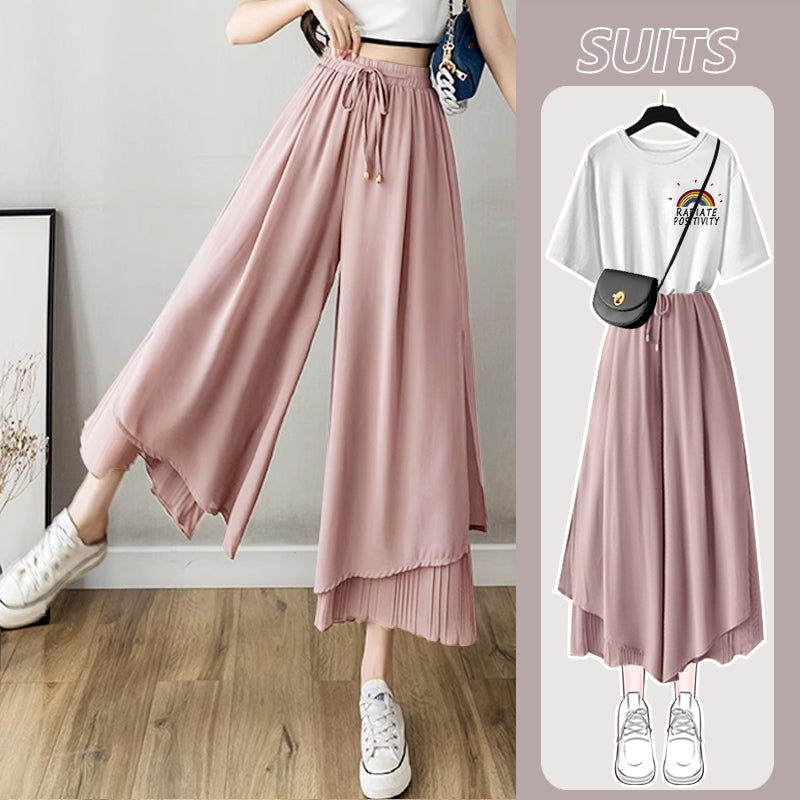 A complete set of chiffon pants and a women's T-shirt