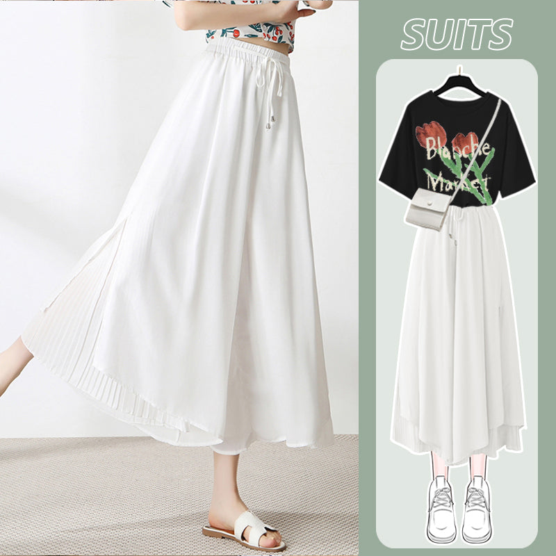 A complete set of chiffon pants and a women's T-shirt