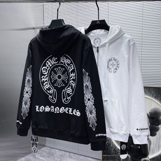 Hooded Zipper Sweatshirt with Scroll Logo