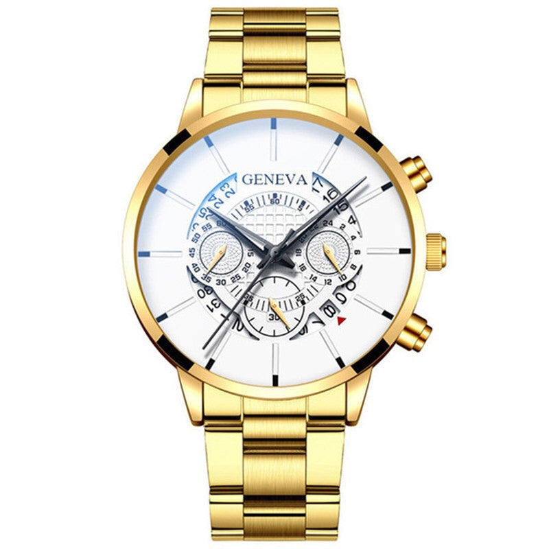 Men's Steel Band Watch Luminous Pointer Calendar Stone Hand English Watch Men's Advanced Sense Business Watch