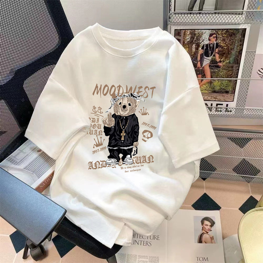 Trendy Summer Bear Print Loose T-Shirt