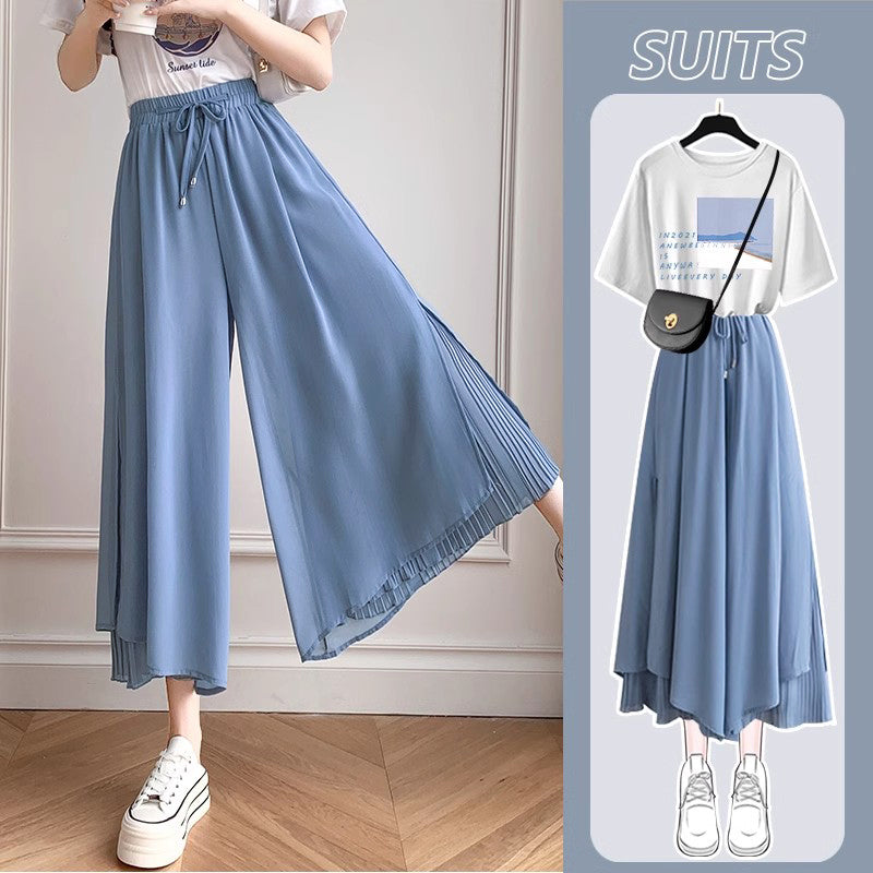 A complete set of chiffon pants and a women's T-shirt