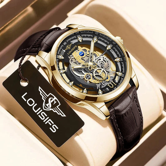 Double-sided skeletonized men's quartz watch