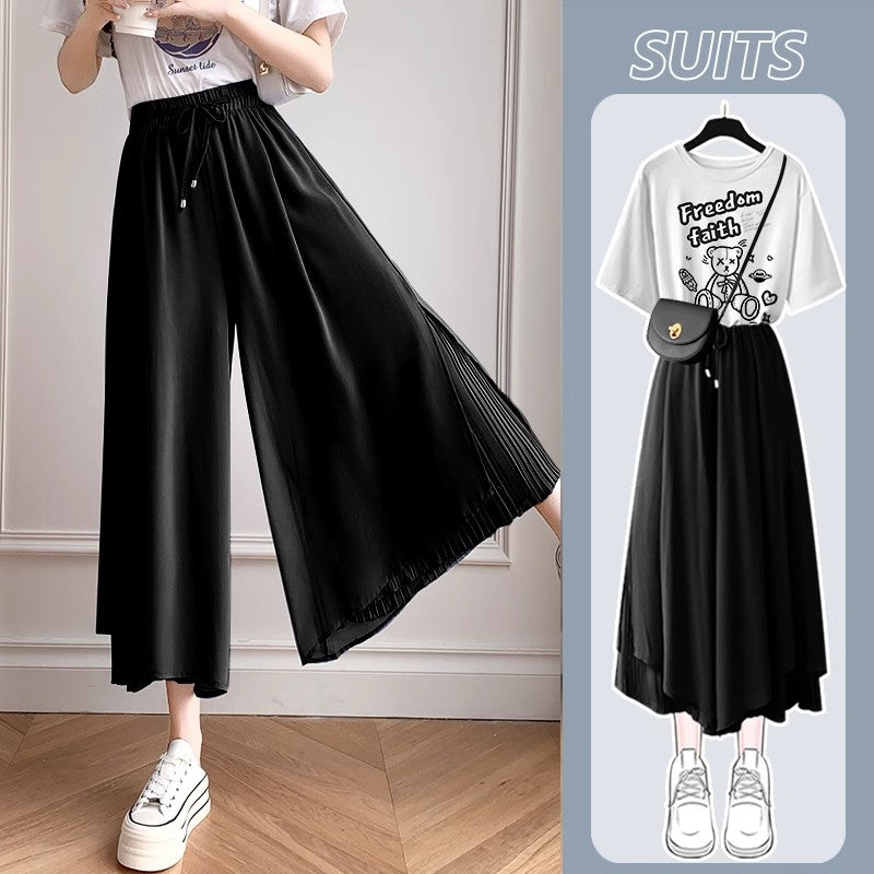 A complete set of chiffon pants and a women's T-shirt