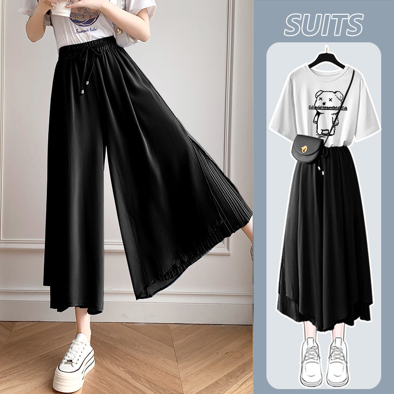 A complete set of chiffon pants and a women's T-shirt
