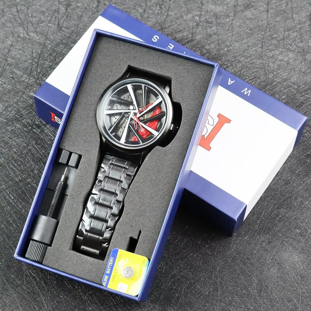 Man's rotating wheel wristwatch