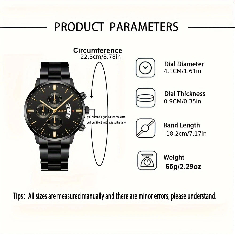 Men's Steel Band Watch Luminous Pointer Calendar Stone Hand English Watch Men's Advanced Sense Business Watch