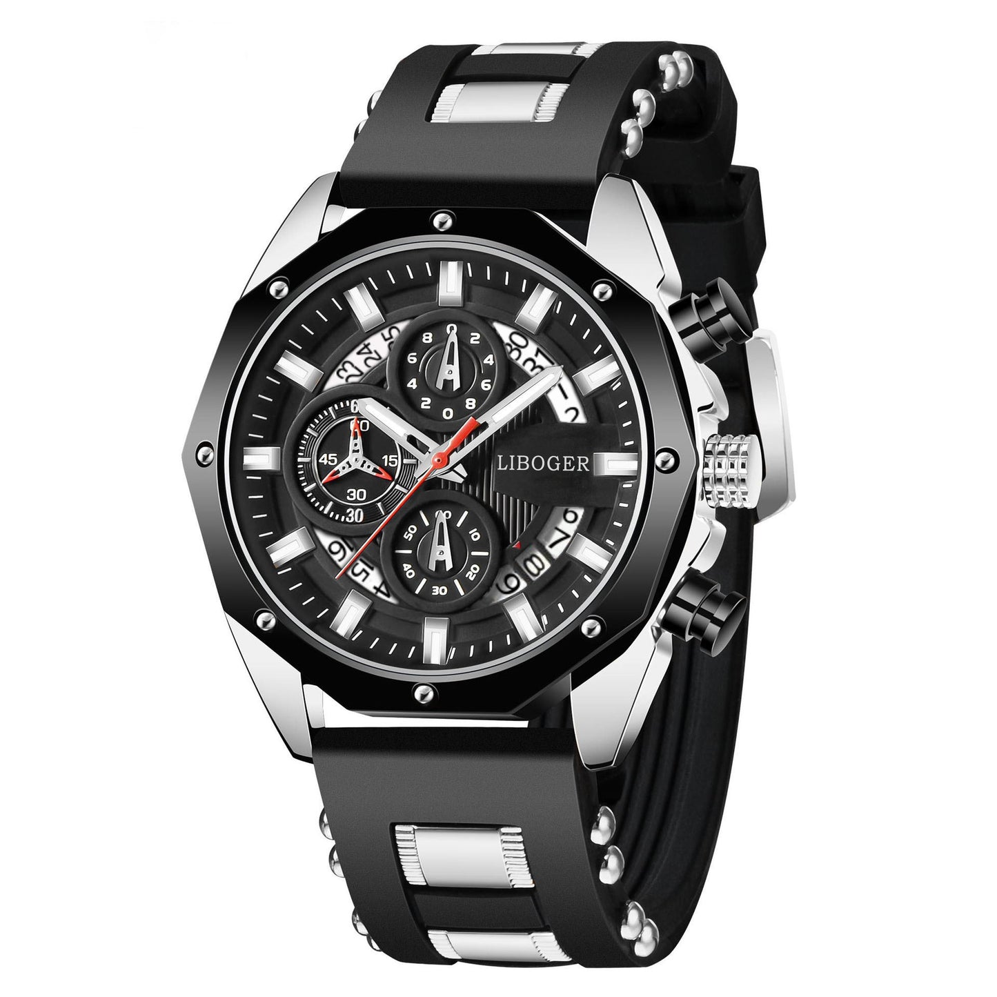 Quartz Men's Watch with Silicone Strap and Automatic Calendar