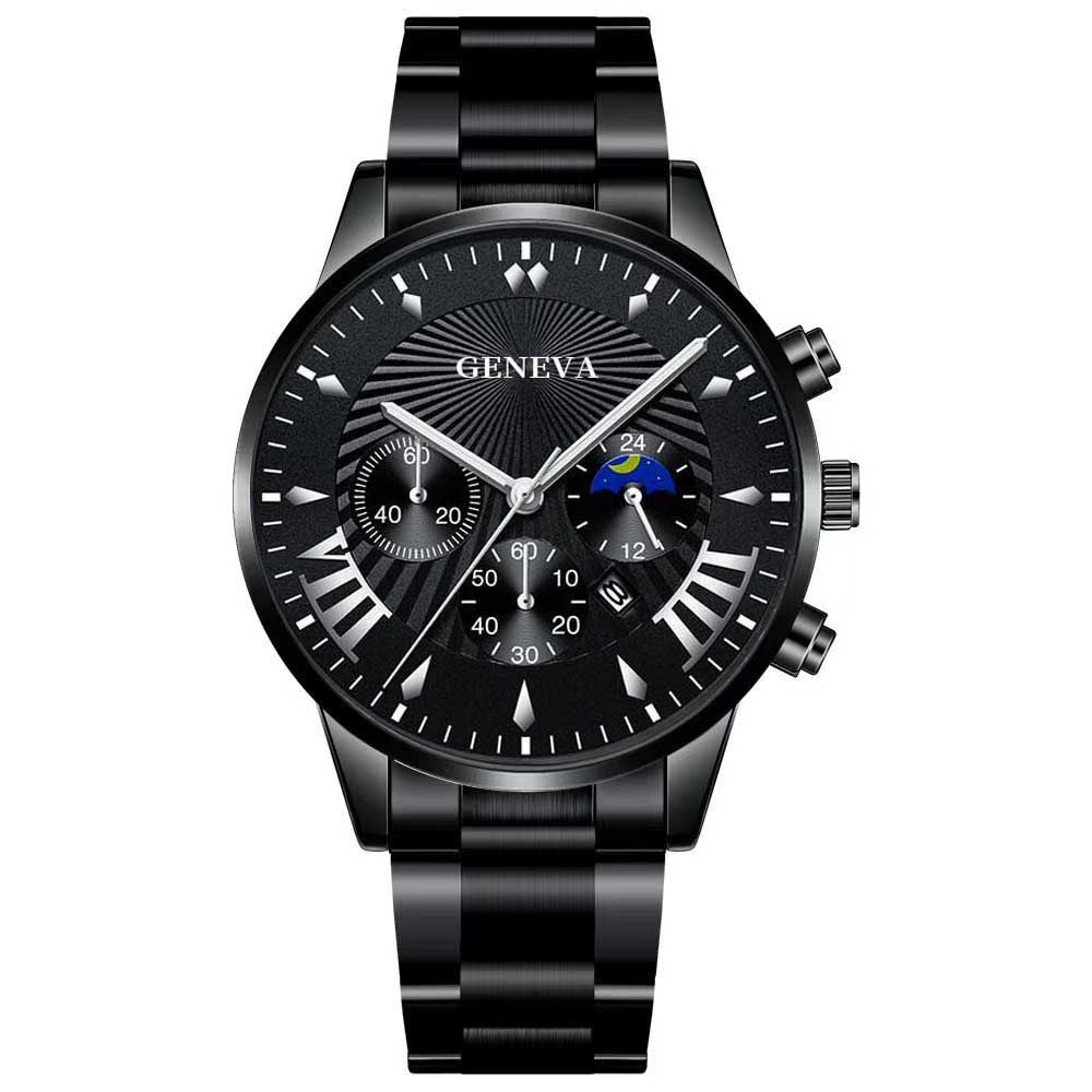 Men's Steel Band Watch Luminous Pointer Calendar Stone Hand English Watch Men's Advanced Sense Business Watch