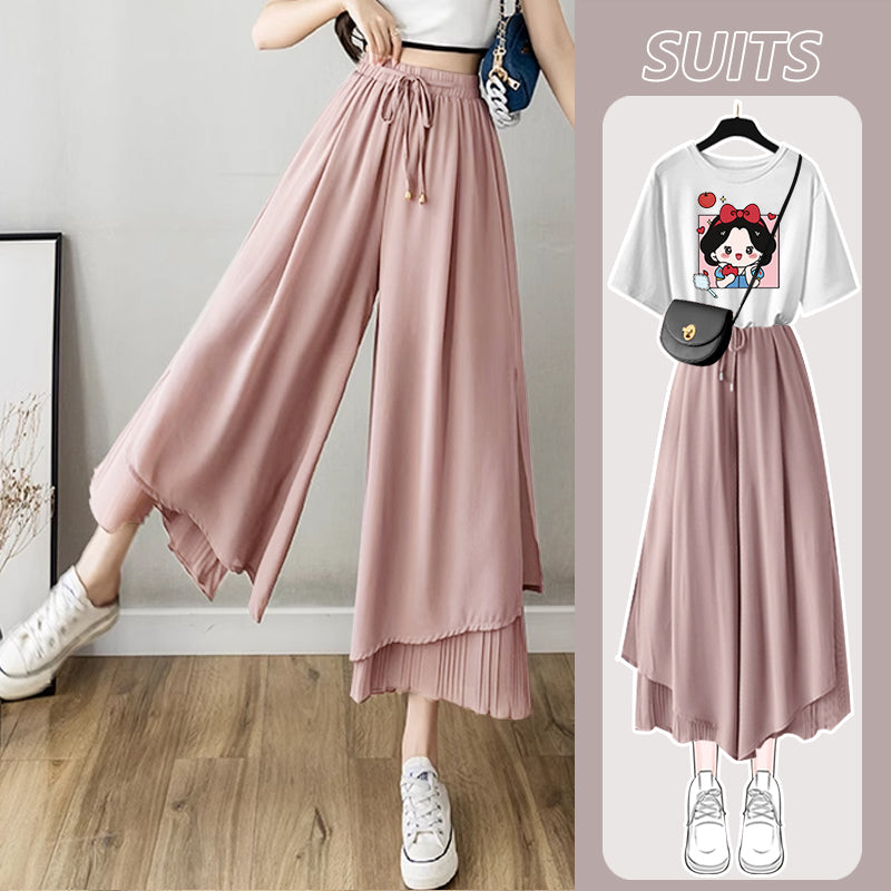 A complete set of chiffon pants and a women's T-shirt