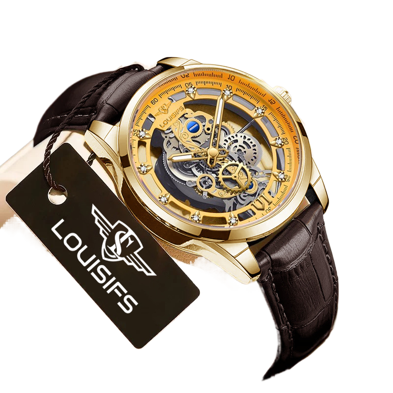 Double-sided skeletonized men's quartz watch